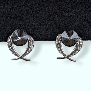 V. Mid Century Crystal Rivoli & Pave Swoop Earrings